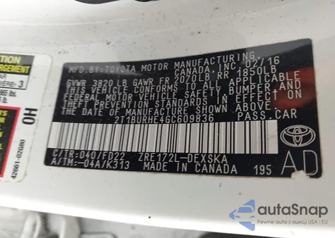 2016 Toyota Corolla S Plus from USA, damaged, VIN 2T1BURHE4GC609836